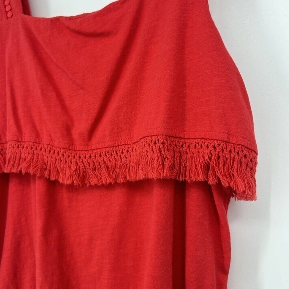 J Crew Factory Boho Fringe Tank Top Red Crochet Sleeveless Slub Knit Size S - Picture 4 of 10
